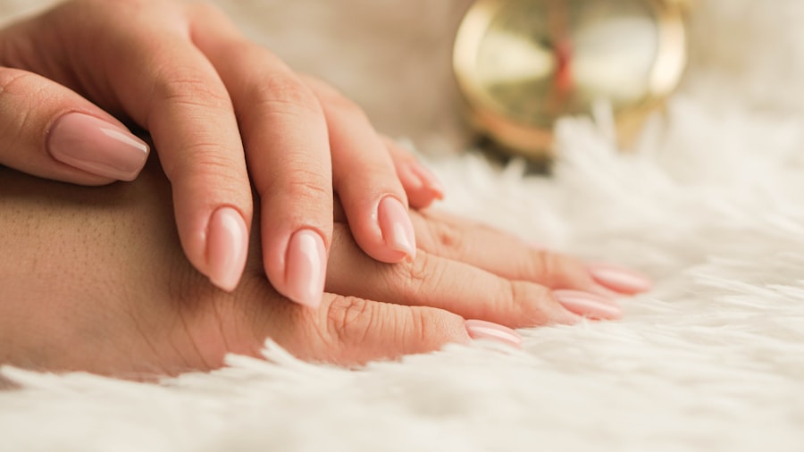Close-up of a manicured hand, representing spa nail care